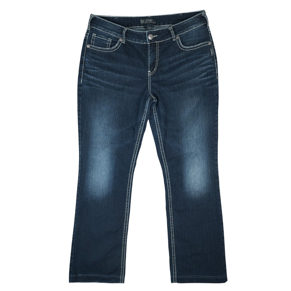 Silver Jeans Co Suki High Slim Boot‎ Women 37x31 Dark Wash Contrast Stitch Denim